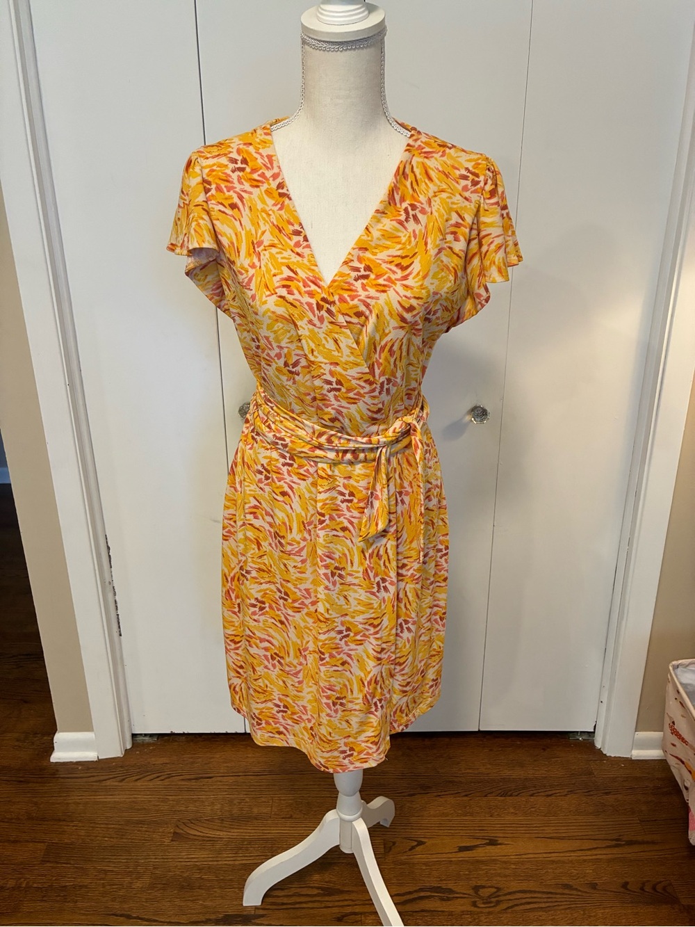 Nine West Yellow and Pink Printed Wrap Dress
